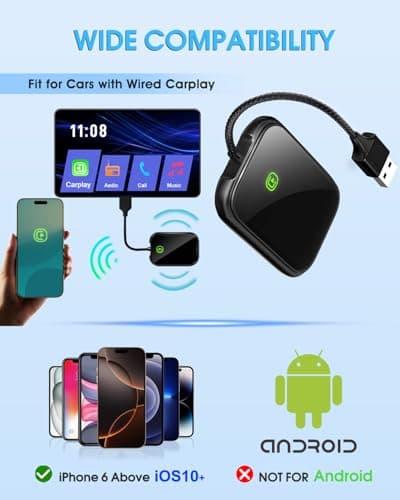 Sctrie Wireless Carplay Adapter for Apple - 2025 Upgrade Seamless Connection Convert Wired to Wireless Car Play Adapter Plug & Play No Lag CarPlay Wireless Adapter Fit for iPhone iOS 10+ (Black) - Thumbnail 3