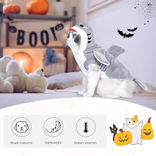 NACOCO Halloween Pet Shark Costume - Dog Cute Clothes Hoodie Cat Warm Outfit Coat Apparel for Small Medium Large Dogs and Cats (Grey, XL) - Thumbnail 3