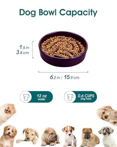 vancasso Slow Feeder Dog Bowl, 0.6 Cup Ceramic Slow Feeding Food Dish for Small Breed, Puzzle Dog Food Bowl for Fast Eater, Dark Purple - Thumbnail 2