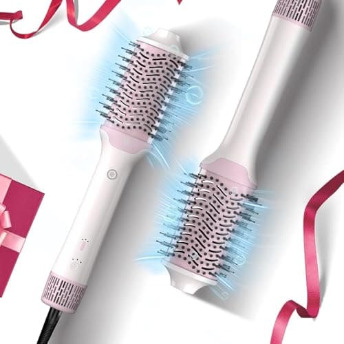 2-in-1 Blow Dryer Brush & Hair Straightener, Ionic & Ceramic Thermal Brush with Adjustable Heat & Cool Shot, 110000 RPM Motor High-Speed Motor for Frizz-Free, Smooth & Voluminous Hair, White - Image 1
