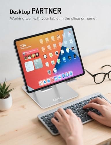 Aoviho Tablet Stand Holder for Desk, Adjustable Desktop Tablet Holder, Foldable Aluminum Tablet Mount for iPad pro 11, iPad Air Mini, Samsung Galaxy Tabs Z Fold Kindle Fire 4-12 inch, Silver - Thumbnail 2
