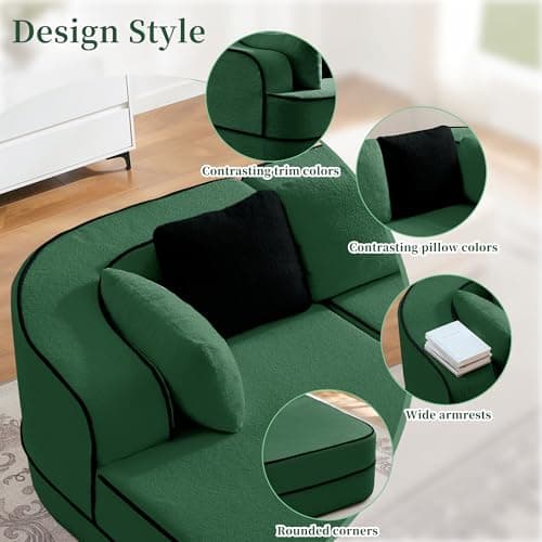 105.9" Contrast Color Boneless Sectional Couch, Teddy Fabric Foam Cloud Sofa, L Shaped Extra Deep Seat Wide Arm Modular Sectional Sofa with Chaise, No Assembly Required - Thumbnail 5