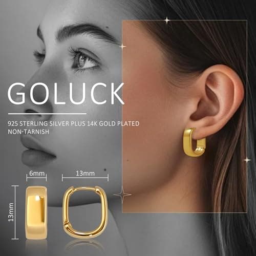 14K Real Gold Plated Hoop Earrings Small Huggie Earrings For Women Chunky Huggie Hoop Earrings For Valentine's Day Mother's Day Birthday Jewelry Gift - Thumbnail 5