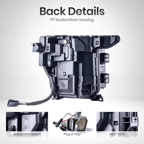 ROVEROLL Projector Led Headlights Assembly Compatible with Ford F150 2021-2023, w/Led Turn Signal, Led DRL, Side Marker, Plug & Play, CREE LED Chips, Passenger and Driver Side, Elegant Style - Thumbnail 6