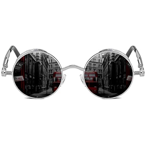 ROCKNIGHT Polarized Sunglasses Round Gothic Steampunk Shades For Men UV400 Sunglasses Metal Frame Rim Sunglasses - Image 1