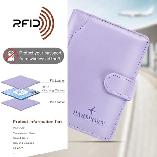 Herain Light Purple Passport Holder for Travel Cruise Essentials, Passport Wallet Cover Case Women Men Family, RFID Passports Book Holders Travel Gifts Accessories Vacation Must Haves - Thumbnail 5