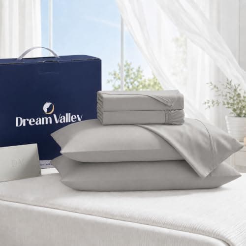 Dream Valley 4 PCS Cooling Sheets King Size with 2 Pillowcases,Quiet Gray