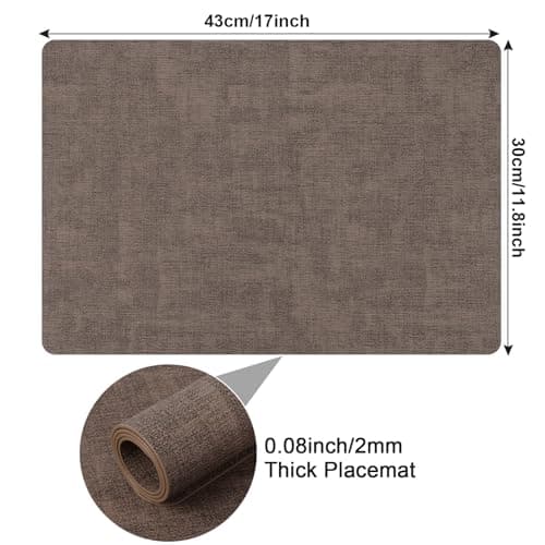 Boobezeen Faux Leather Placemats Set of 6, Heat Resistant Wipeable Washable Vinyl Place Mats, Waterproof Anti-Slip Dining Table Mats, Suitable for Indoor & Outdoor Use (Coffee) - Thumbnail 6