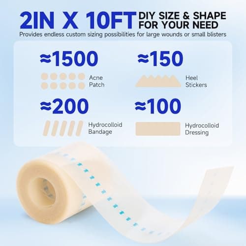 Hydrocolloid Roll for Wound Care - Medical Grade Self-Adhesive Gel Bandages, Ultra Absorbent & Waterproof Bandage, DIY Cut-to-Size First Aid Supply (2in×10ft) - Thumbnail 2