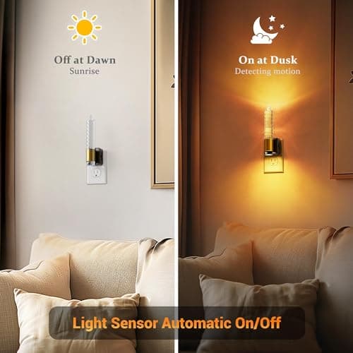 JandCase Night Light, Flameless Candle Amber Night Lights Plug into Wall 2 Pack, Auto On/Off Light Sensor Crystal Dimmable LED Nightlight, 0-100LM Decorative nite Light for Adults Bathroom Hallway - Thumbnail 2