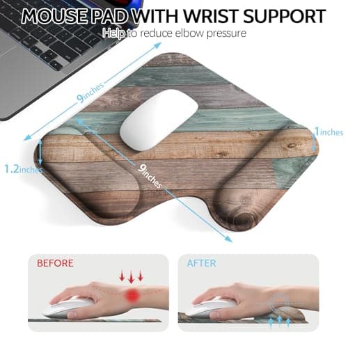 Mcapirivo Ergonomic Mouse Pad with Gel Wrist Rest (1"& 1.2" Dual Height) - Mouse Pads Compact Mousepad Desk Mat Office, Gaming & Carpal Tunnel Relief | Non-Slip Rubber Base Rustic Wood Pattern - Thumbnail 3