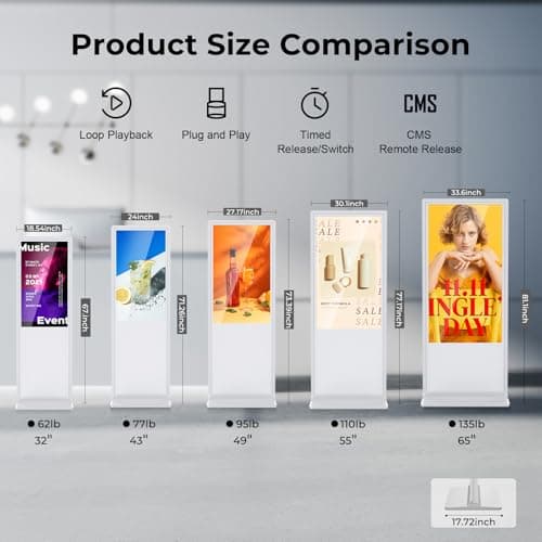 YCKJNB 43 inch Indoor Digital Signage LCD Screen IPS Floor Standing Digital Kiosks Interactive Displays with WiFi HDMI/USB Input Auto AD Player, Android OS White - Thumbnail 4