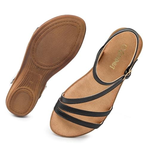 Goldnut Comfortable Flats Black Sandals for Women Dressy Strappy Flats Ankle Strap Buckle Walking Casual Sandal size 10.5 - Image 1