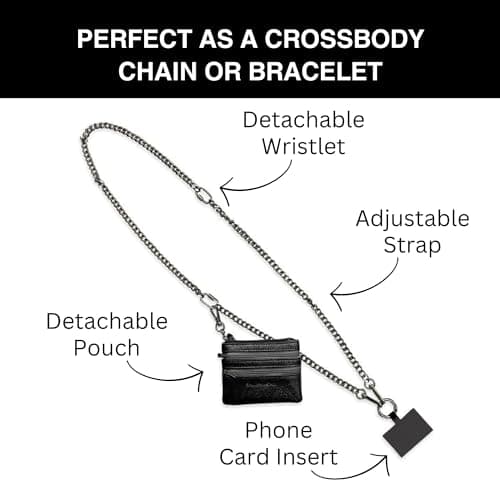 Save the Girls Clip and Go Phone Metal Chain with Pouch (Gun Metal - Black Pouch) – Stylish Phone Lanyard Crossbody with Wallet for Women, Hands-Free Carrying and Adjustable Crossbody Chain Strap - Thumbnail 3