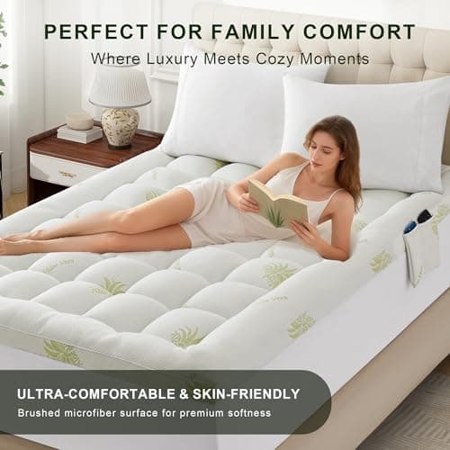 Mattress Topper Queen Size Aloe Vera Blend Viscose Derived from Bamboo Pillow Top - Extra Thick Padded Mattress Pad & Protector, Breathable Fitted Deep Pocket 8-21, Ultra Soft & Supportive 1100GMS - Thumbnail 5