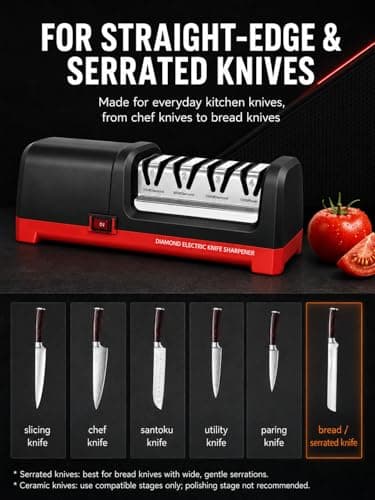 4-Stage Electric Knife Sharpener, Heavy Duty Knife Sharpener with 20° Precision Angle for Straight, Serrated & Ceramic Knives, 100% Diamond Abrasive, Resin Polishing - Thumbnail 6