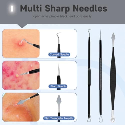 Professional Pimple Popper Tool Kit,10 PCS Blackhead Remover Tweezers,Extractor Acne Removal Kit for Easy Removal for Pimples,Comedone Extractor Tools for Removing Zit,Acne Removal Kit (Black) - Thumbnail 3