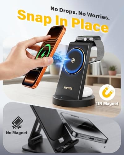 3 in 1 Fast Charging Station for iPhone, 25W Wireless Magnetic Phone Charger for iPhone 17 16e 16 15 14 13 12 Serise, Watch Charger Stand, Wireless Charging Station for AirPods 4 3 Pro, Dark Black - Thumbnail 5