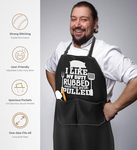JDNFYGX Funny BBQ Apron Gifts for Men, Hilarious Grill Chef Apron with Pockets, Adjustable Cooking Apron - Birthday & Fathers Day Gift for Dad Husband Brother Boyfriend Grandpa - Thumbnail 4
