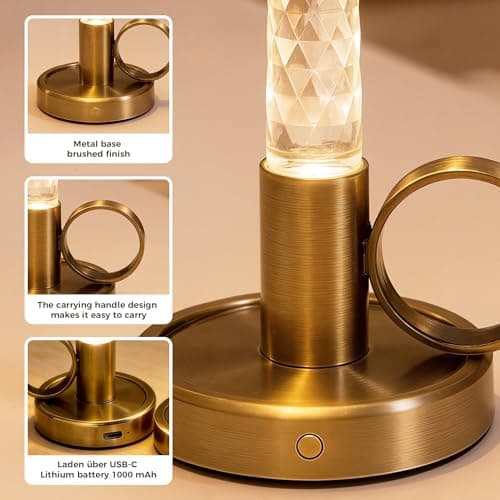 JandCase Flameless Candles, Rechargeable Pillar Candles Battery Operated 2 Pack, LED Acrylic Crystal Electric Candles, Dimmable Small Cordless Table Lamp for Valentines Wedding Centerpiece Decorations - Thumbnail 4