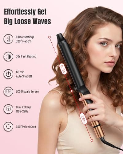 MESCOMB Dual Voltage Curling Iron - 1.25 Inch Curling Iron, 6.7" Extra Long Barrel Curling Iron for Long Hair, Ceramic Tourmaline Hair Curler for Loose Curls and Beach Waves, 8 Heat Settings - Thumbnail 5