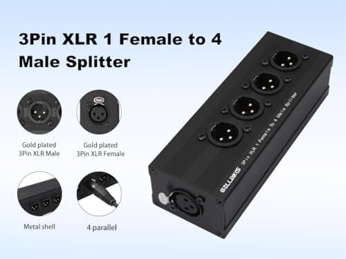SZLliyxs XLR 1 to 4 Box,4-Way Balanced XLR Splitter Box,3Pin XLR 1 Female to 4 Male Splitter,1-In-4-Out Audio Distributor for Studio, Live, Mixer, Amplifier, Preamps, Powered Speaker - Thumbnail 3