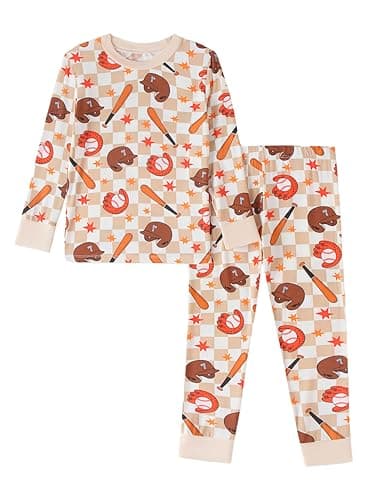 Joonberry Toddler Kids Soft Bamboo Viscose Long Sleeve Top and Pants Cloth Set–2-Piece 2-8Y Boys Girls Outfit（Baseball,2-3Y - Image 1