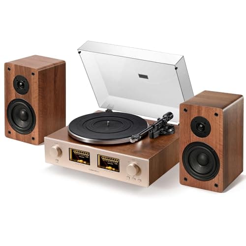 QLEARSOUL HiFire X Vinyl Record Player, Audiophile HiFi Turntables System with 100W Bookshelf Speakers,VU Meter, DSP Preamp, Support 33/45 RPM, RCA LINE in | Out - Image 1