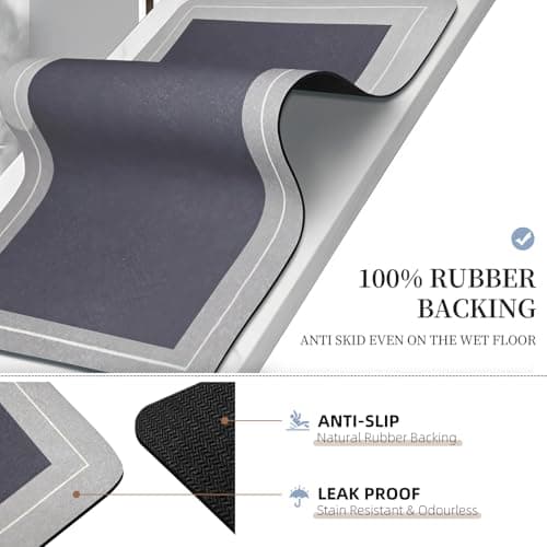 Large Bath Mat Rug, Rubber Non Slip Bath Mat Super Absorbent Quick Dry Bathroom Floor Mat Thin Bathroom Rugs Fit Under Door-Shower Rug for in Front of Bathtub Shower, Grey, Easy to clean, 23.6"x35.4" - Thumbnail 4