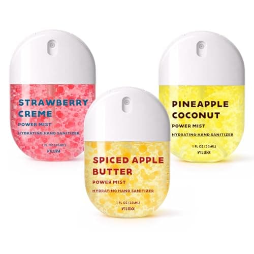 VILUVA 3 Pack Hydrating Hand Sanitizer Spray-Scented Power Mist Sprays Travel Size with Phone Lanyard, Alcohol-Free Moisturizing Pocket Hand Mist,Natural Ingredients,1 FL.OZ Each