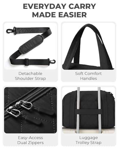 Percover Gym Bag for Women, Lightweight Quilted Travel Duffle Bag & Weekend Bag, Carry On Gym Duffle with Organized Compartments for Yoga & Short Trips, Black - Thumbnail 4