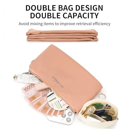 ACUARIO Crossbody Bags for Women - Nylon Purse Trendy Mul-pockets Waterproof Shoulder Bag with Wide Strap (Pink) - Thumbnail 5