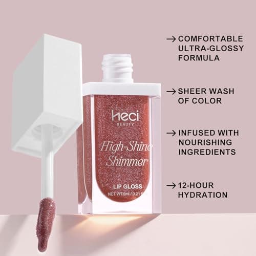 HECI BEAUTY Glitter Lip Gloss, Hydrating High Shine Lipgloss for Women, Non-Sticky Plumping Lip Oil with Vitamin E, Long Lasting Shimmer Finish for Daily Makeup, Mauve, 0.21 fl oz - Thumbnail 3