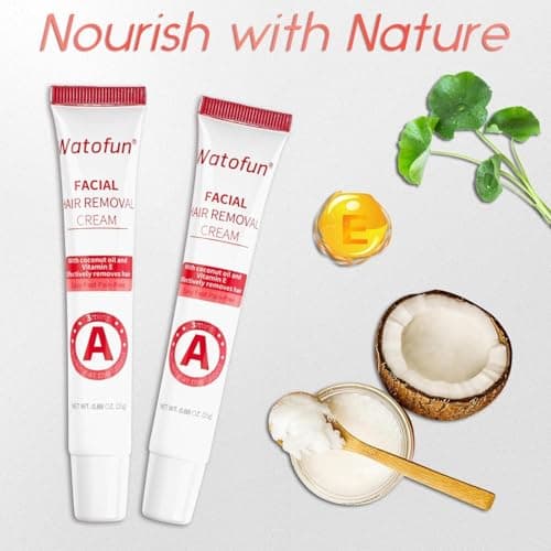 Watofun Facial Hair Removal Cream, Remover for Face & Body, Soothing Aloe Gel, For Sensitive Skin, With Coconut Oil, Vitamin E, Painless Hair Remover for Upper Lip, Chin, Eyebrows for Women & Men - Thumbnail 3