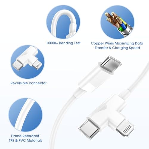 30W USB C Charger, 2 Pack Type C Charger Fast Charging with 6FT 2-in-1 USB C to C & Lightning Cable, for Samsung Galaxy S26 Ultra/S26/S26+/iPhone 17/16/15/14/13/12/11 Pro Max, iPad, AirPods (2, White) - Thumbnail 5