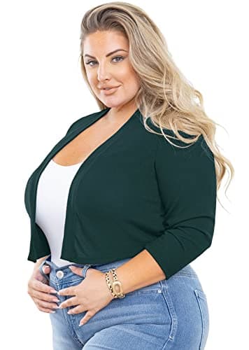 AusLook Plus Size Bolero Christmas Shrugs for Dresses Women Lightweight 3/4 Sleeve Deep Forest 4X Knit Cropped Cardigan Sweaters Open Front Coat Summer Top For Evening dresses - Image 1