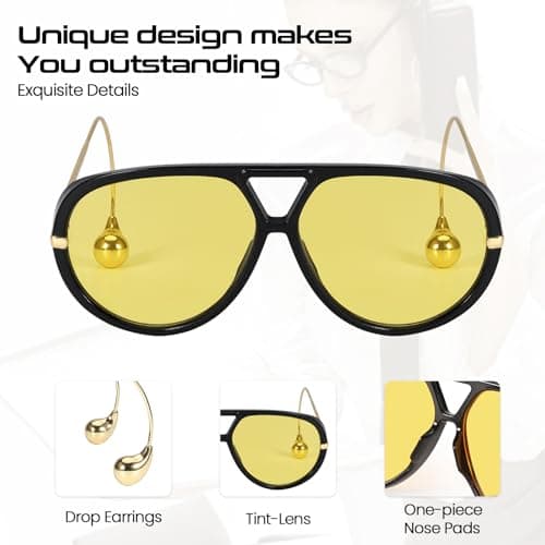 SODQW 2 Pack Oversized Aviator Sunglasses for Women Men With Earring Trendy Large Big Double Bridge 2025 Shades - Thumbnail 4