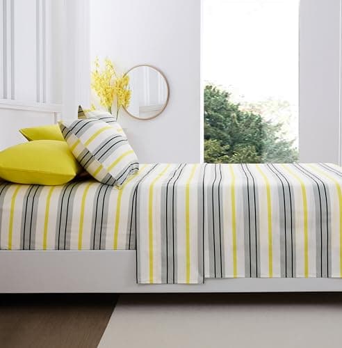 Spirit Linen home Full Size Bed Sheets Set Deep Pockets - 6PC Striped Ultra Soft Microfiber Bed Sheets - Easy to Clean, 90 Thread Count Sheets Includes 1 Fitted, 1 Flat, 2 Pillowcases (Grey/Yellow) - Thumbnail 4