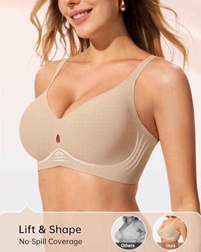 LetsJoli Jelly Bras for Women No Underwire Wireless Bras with Support and Lift for Daily Comfort Lounge Sleep Tshirt Bras (Nude 3XL) - Thumbnail 3