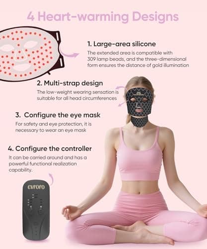 EVFOFO Red Light Therapy Mask for Face and Neck, 7-Color LED Face Mask Light Therapy with 850nm NIR -Professional Red Light Therapy for Face, Skin Rejuvenation, Anti-Wrinkle & Firming at Home - Thumbnail 4