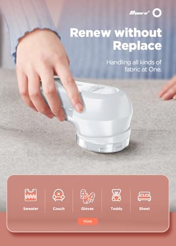 Bymore Fabric Shaver, Lint Remover, Lint Shaver Defuzzer Sweater Shaver for Clothes and Furniture with AC Adapter Pill Fuzz Remover-Pure White - Thumbnail 2
