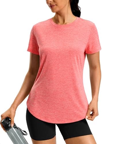 Workout Shirts Women Dry Fit Short Sleeve Athletic Gym Hiking Running Lightweight Summer Tops for Women Bum-Covering Length (Brick Red,Large) - Image 1