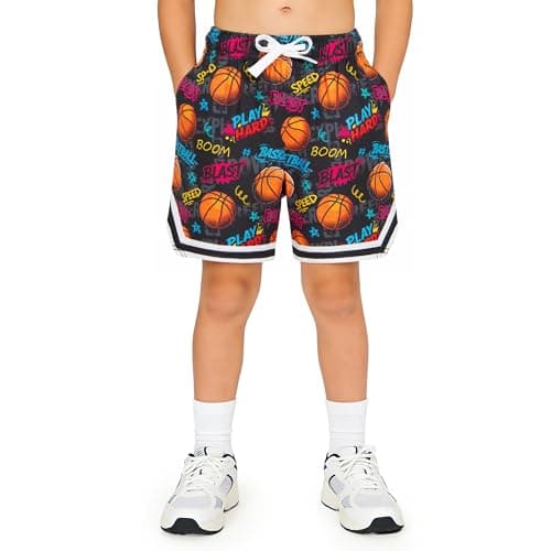 Cozople Boys Basketball Shorts Youth Athletic Shorts Size 12 Letter Graffiti Loose Fit Sport Shorts for School Activewear