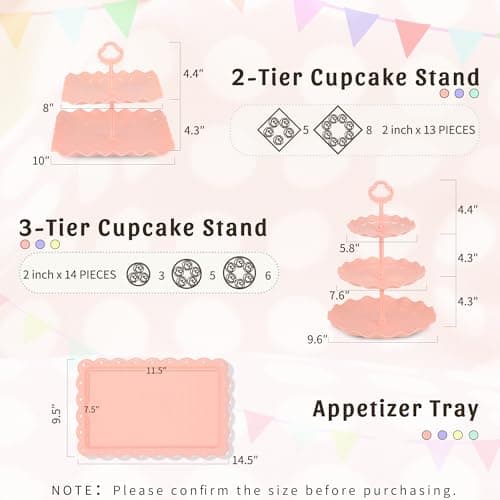 Pack of 11 NWK Cake Stand Set, with 3 x Two-Tier and 3 x Three-Tier Cupcake Stands, 4 x Appetizer Trays, 1 x Tablecloth for Birthday Bridal Baby Shower Party (Colorful) - Thumbnail 2