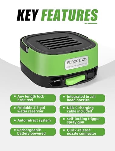 Portable Cordless Electric Sprayer with 3.2 Gal Water Tank, Auto-Retract & Any-Length Lock Hose Reel, Portable Pressure Washer for Rinseless Car Wash, HVAC Coil Cleaning, Pet Care, and Camping Shower - Thumbnail 2