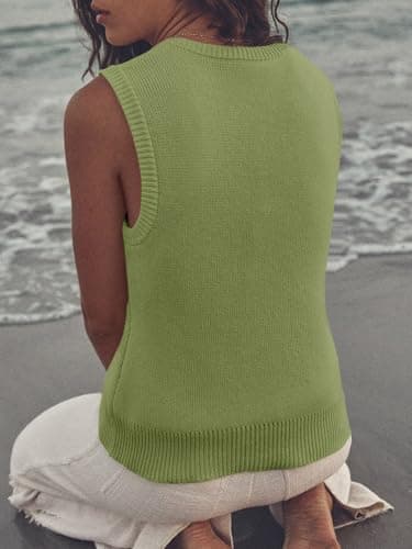 Saodimallsu Womens Summer Sweater Vest Sleeveless Ribbed Knit Tank Tops Going Out Casual Basic Scoop Neck Tshirt Olive Drab - Thumbnail 5