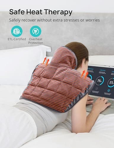 Weighted Heating Pad for Neck and Shoulders, Soft Heating Pad for Back Pain & Cramps Relief, 19" x 22" Large Electric Heated Shoulder Wrap with 4 Heat Settings, 2H Auto-Off, Gifts for Women & Men - Thumbnail 5