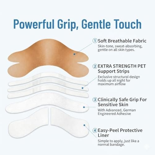 Upgraded Anti-Slip Nasal Strips for Breathing-Extra Strength Ergonomic Nose Strips,Nasal Strips for Snoring & Nose Strips for Better Breathing,Strong Adhesive Comfort Fit Improves Sleep (30 Pack) - Thumbnail 6