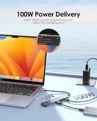 LENTION Laptop Docking Station Dual Monitor 4K@60Hz 7-in-1 USB C Hub Multiport Adapter with PD 100W Fast Charging, 2 USB A 3.0 Ports, SD&Micro SD Card Reader for 2025-2016 MacBook Pro/Air, MacBook Neo - Thumbnail 4
