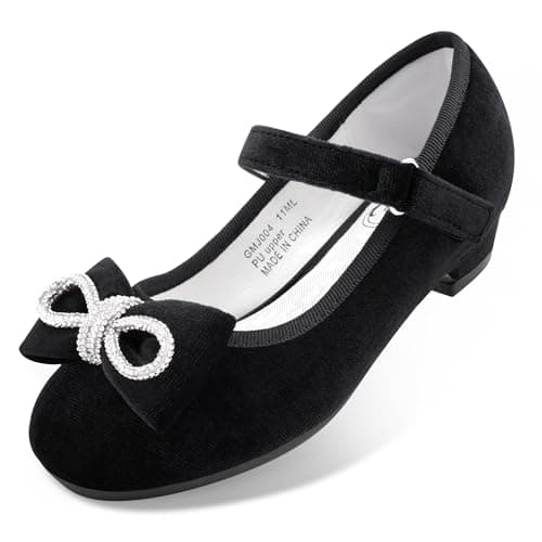Stelle Girls Dress Shoes Flower Girls Wedding Party Low Heels with Bow for Toddler and Kids(GMJ004-Black,9MT) - Image 1